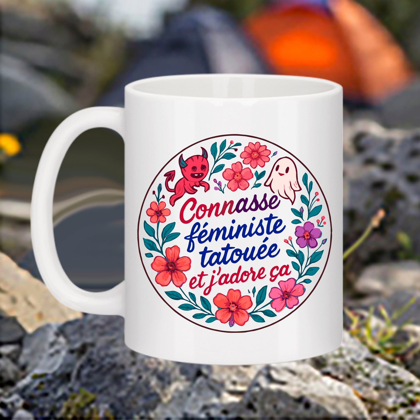Mug "Connasse, féministe tatouée et j’adore ça" – Édition Flashy
