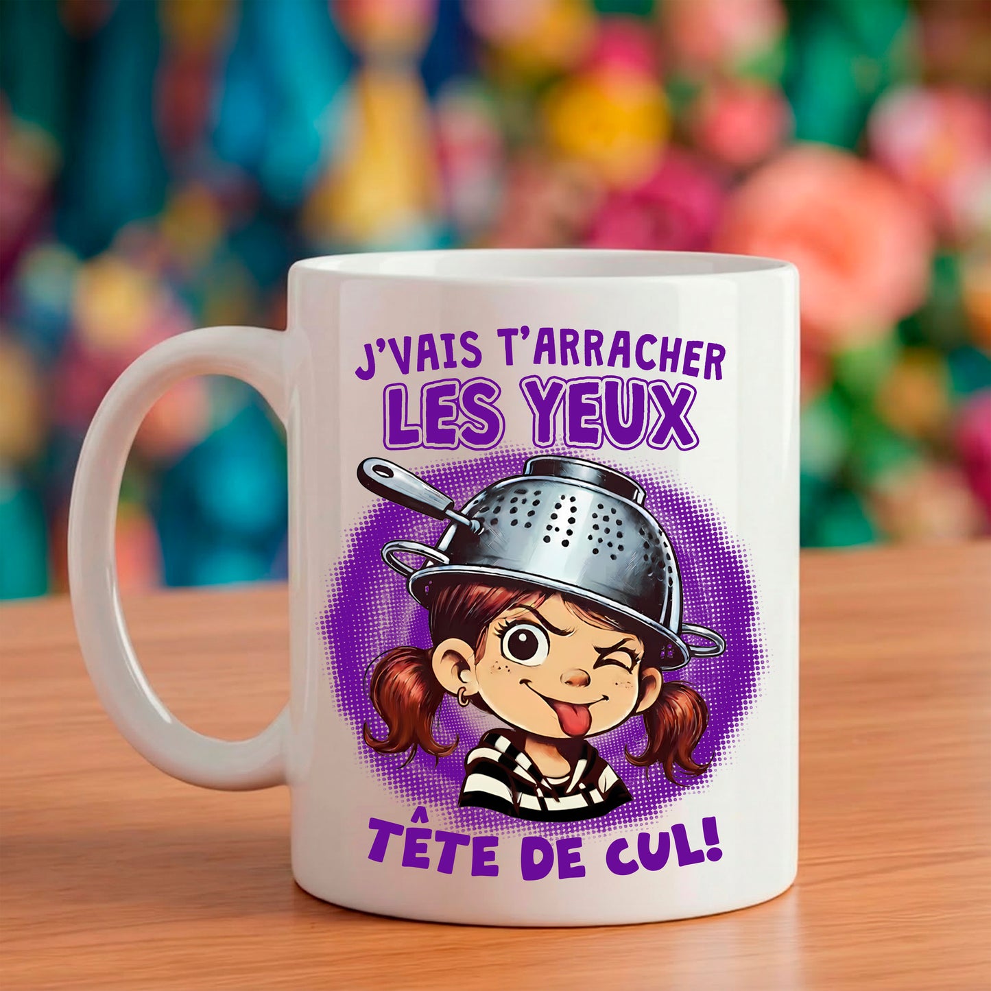 Mug signature BRUHLE édition couleur violet punchline culte j'vais t'arracher les yeux.