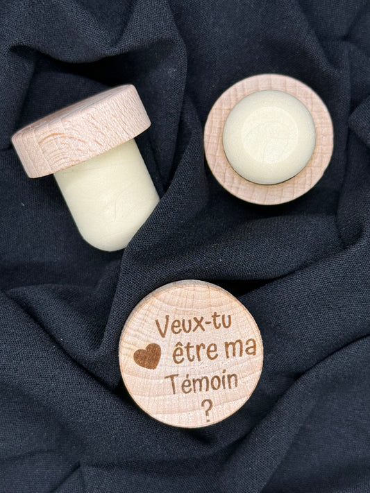 Bouchon de vin gravé Veux-tu être ma TÉMOIN ? – Cadeau original et personnalisé