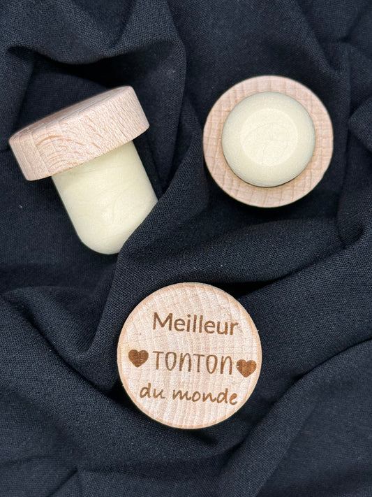 Bouchon de vin gravé Meilleur TONTON du monde – Cadeau personnalisé et affectueux