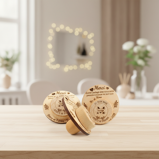 bouchons en bois gravés personnalisés mariage