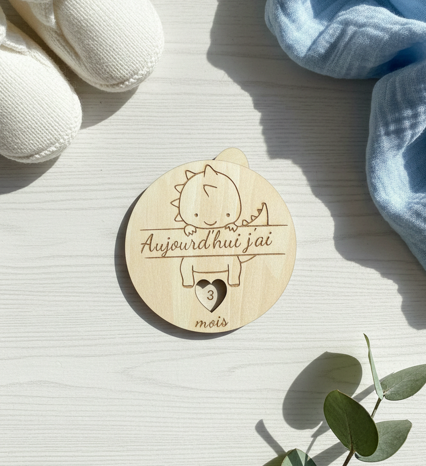 Carte étape rotative bébé en bois - décor dinosaure