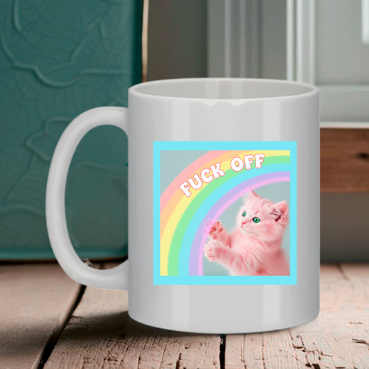 mug chaton mignon fuck off arc en ciel