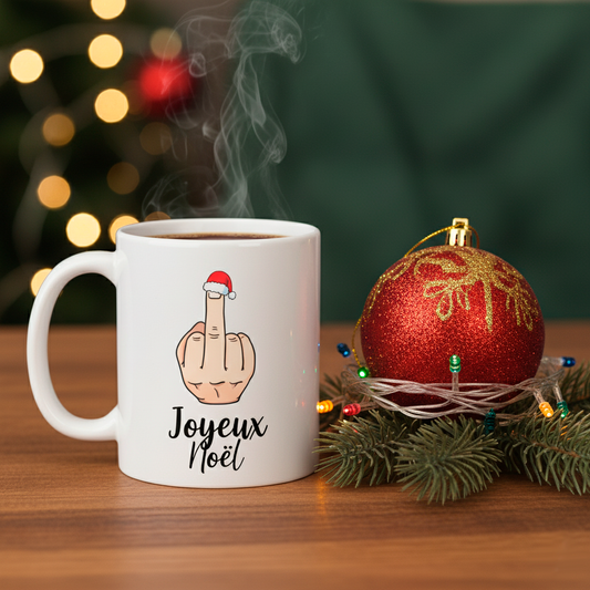 Tasse à Café Noël Anti-Conformiste - Doigt d'Honneur avec Bonnet de Père Noël