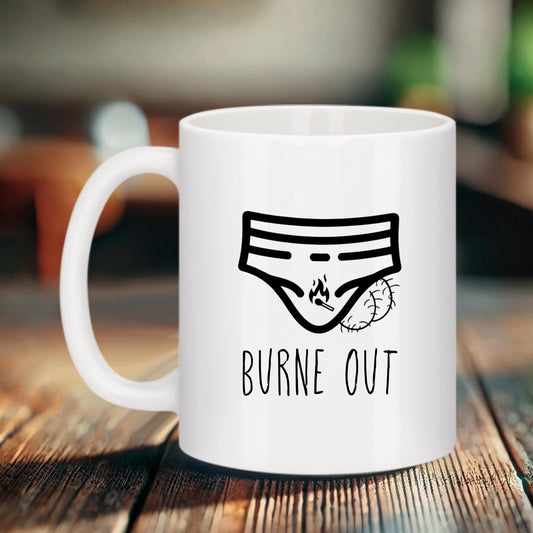 Mug céramique humour noir “Burne Out” – idée cadeau originale et décalée pour collègues ou amis – tasse 330 ml compatible micro-ondes et lave-vaisselle