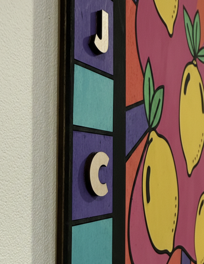 Tableau Bois Pop Art Lemon Juice | Décoration Artisanale 40x28cm